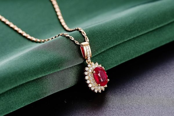 Hermoso collar de oro con rubí piedra roja brillante